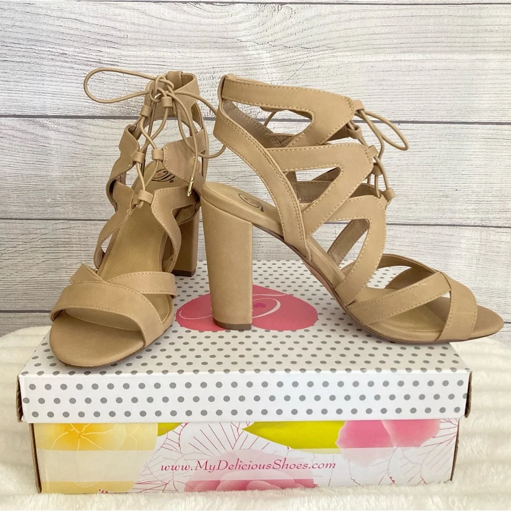 My Delicious Shoes | Mazie- H Lace Up Open Toe High Heels - Picture 4 of 11